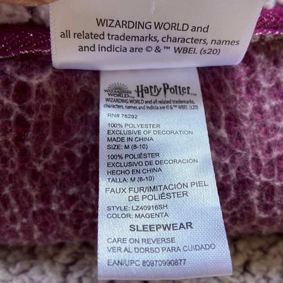 Wizarding World Harry Potter Purple Teddy Long Sleeve Sleepwear Size Medium - Picture 9 of 17